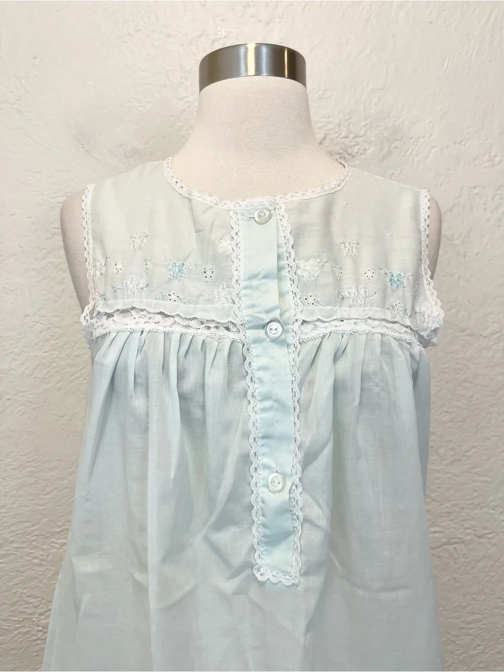 Vintage Micro Mini Babydoll Sleep Dress Blue Eyelet Lace Floral XS - Picture 2 of 14
